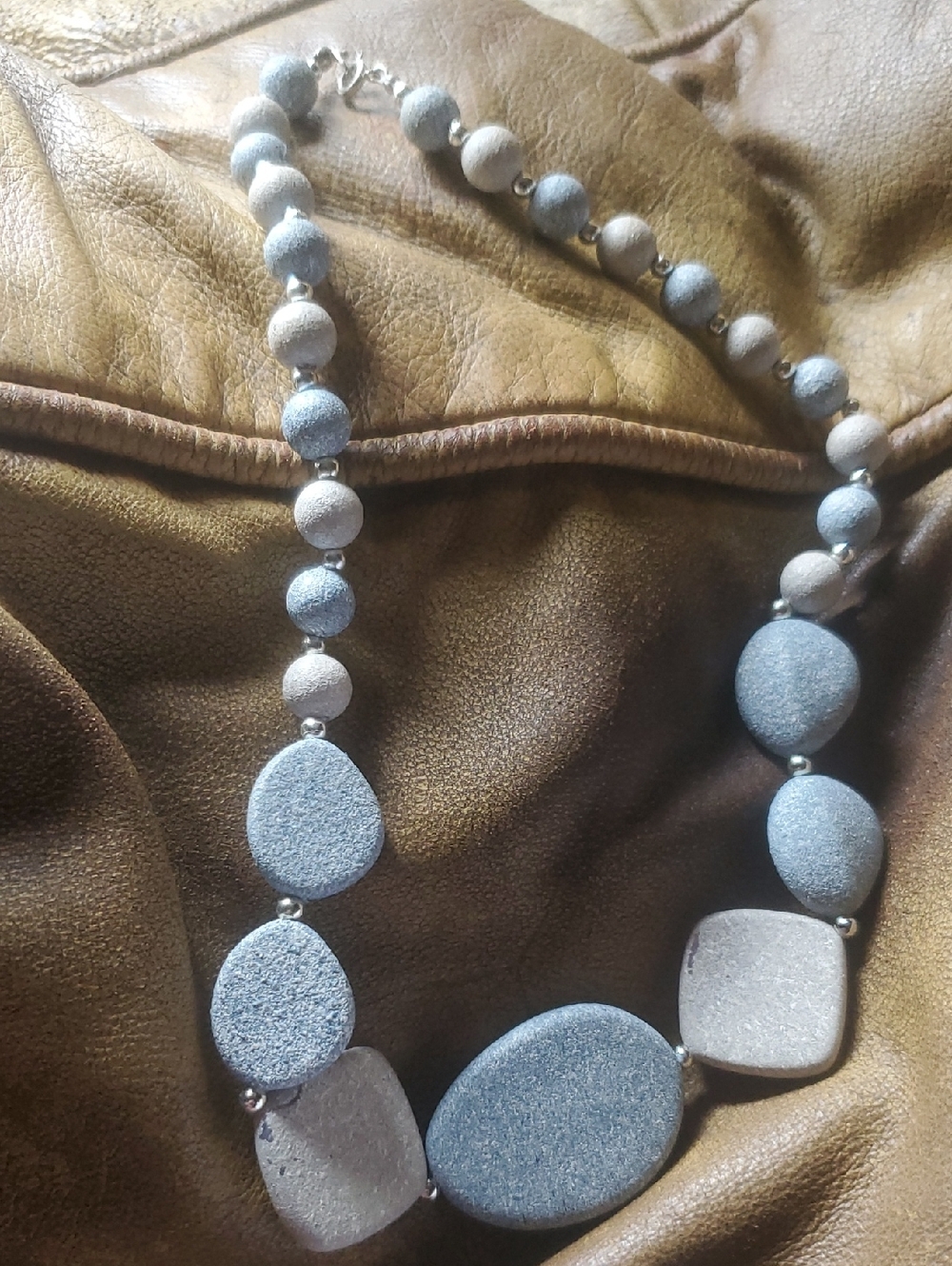 Vintage Necklace Blue Stones Silvertone Beads 19"